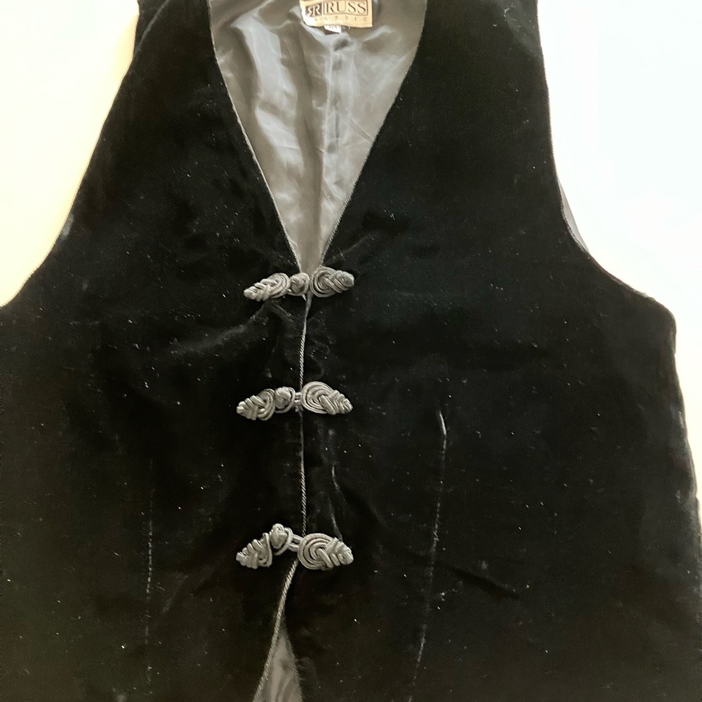 Russ Classic Vintage Black Velvet Vest with Decorative Black Frog Closures
